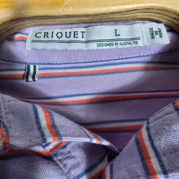 Criquet Men's Polo Shirt Size Large Short Sleeve Lavender Striped - Picture 5 of 10